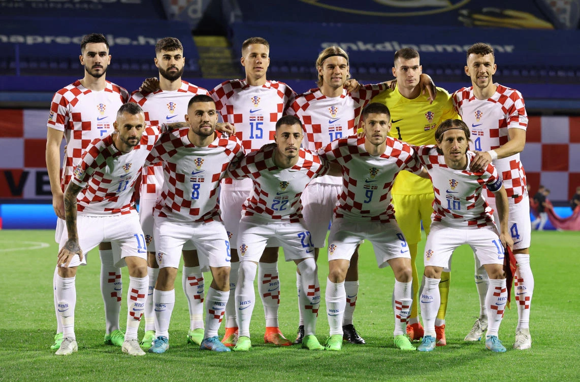 Croatia players pose for a team group photo before their UEFA Nations League match against Denmark at Stadion Maksimir, Zagreb on September 22, 2022. (Reuters)
