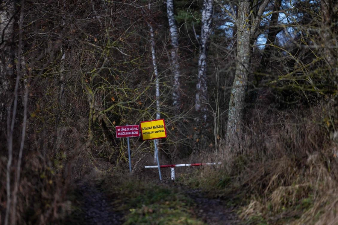 Border marks are pictured at the Polish-Russian border in Kaliningrad Oblast region, Lenkupie, north-eastern Poland, on Friday. (AFP)