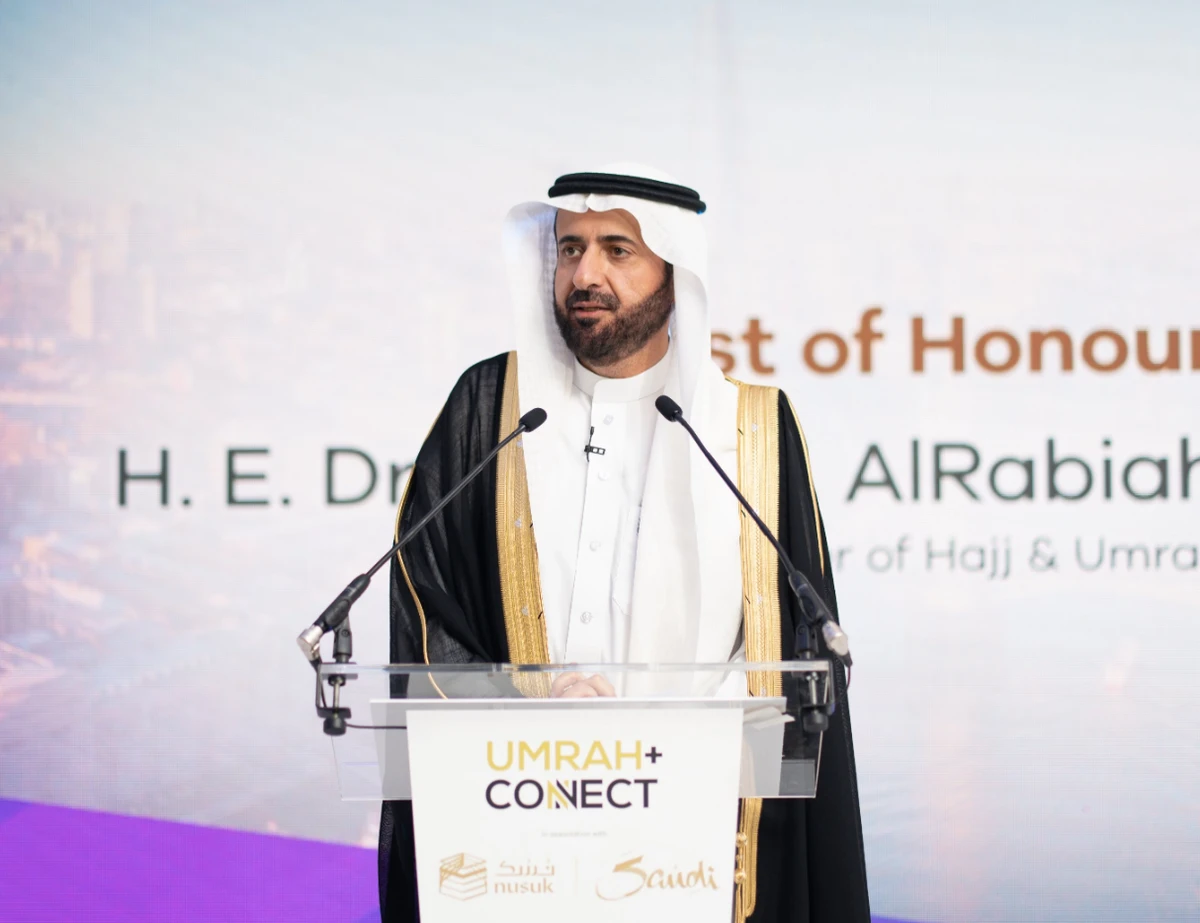 Saudi Arabia’s Minister of Hajj and Umrah Dr. Tawfiq Al-Rabiah speaks at the Umrah+ Connect event on Sunday. (@MyNusuk)