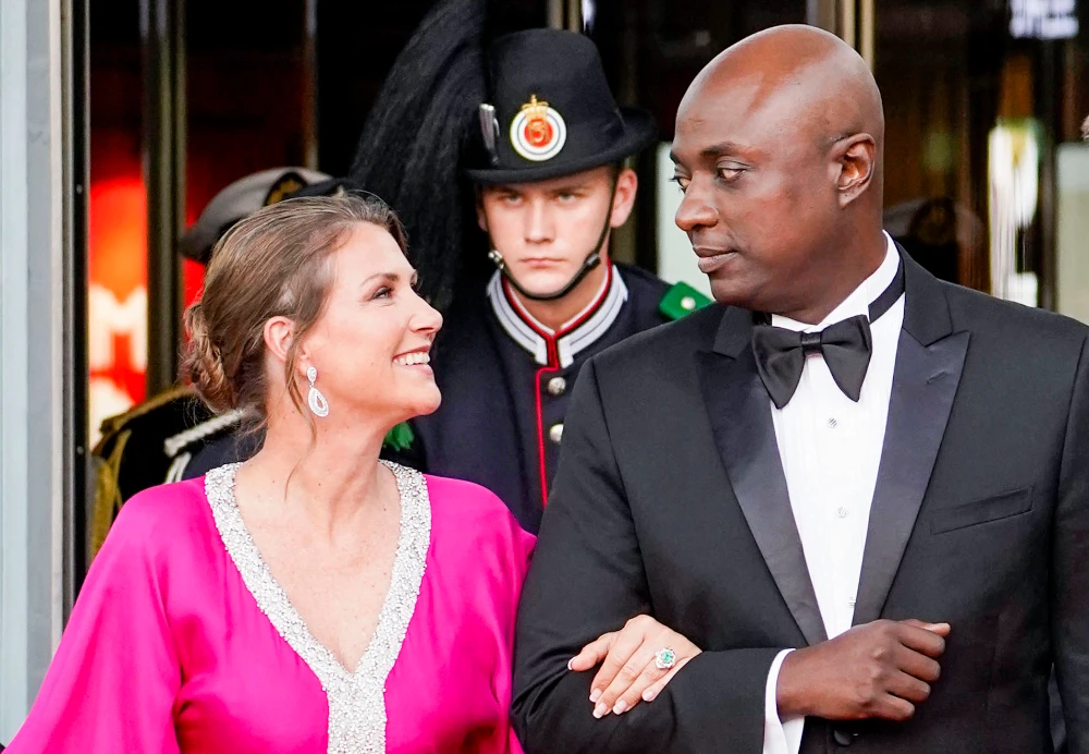 This file photo taken on June 16, 2022 shows Princess Martha Louise of Norway (L) and her fiancé self-professed shaman Durek Verrett in Oslo, Norway. (AFP)