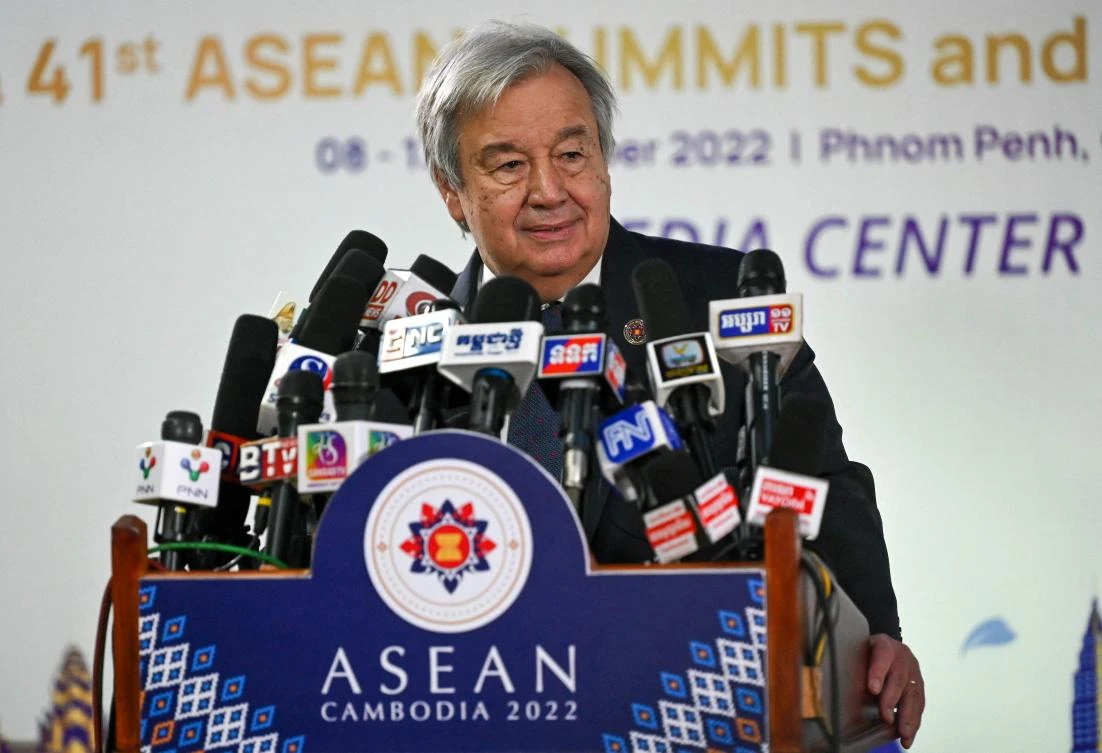 UN chief Antonio Guterres said it was vital that a peace plan agreed with the Myanmar junta — but so far not enforced — came into effect. (AFP)
