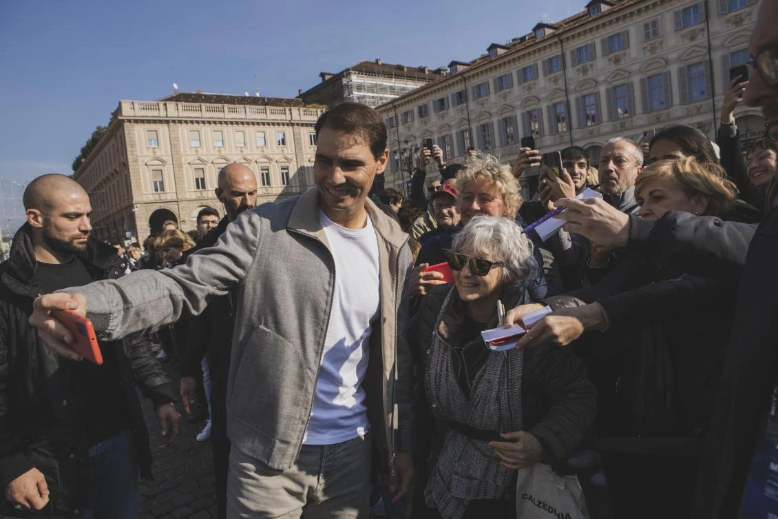 Rafael Nadal meets fans during the presentation of players at the Nitto tennis ATP Finals in Turin, on Friday. (AP)
