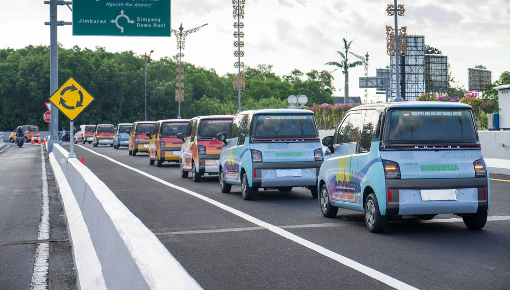 A fleet of Air EVs by Chinese manufacturer Wuling Motors – one of the official car partners for the leader's summit of the G20 major economies, Bali, Indonesia, Nov. 2, 2022. (Courtesy Wuling Motors)