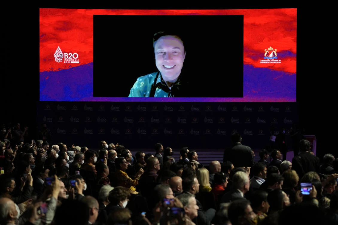 In his appearance Monday at a business forum in Bali, Elon Musk acknowledged criticisms. (AP)