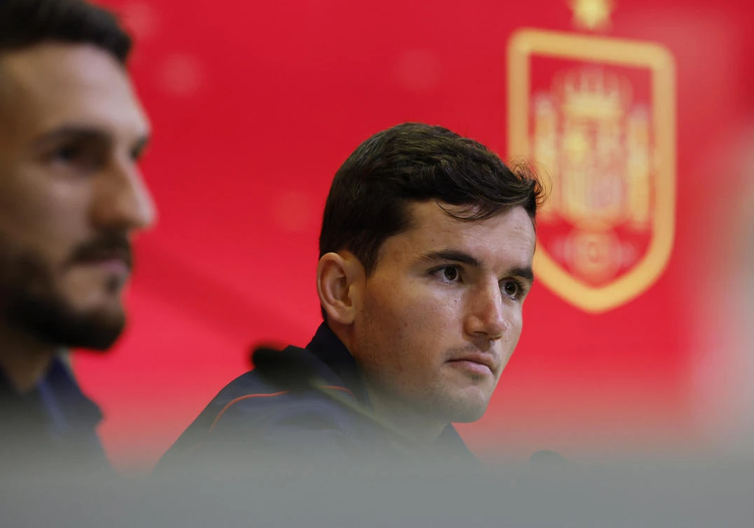 Spain’s Hugo Guillamon during a press conference ahead of the FIFA World Cup Qatar 2022 in Madrid on Tuesday. (Reuters)
