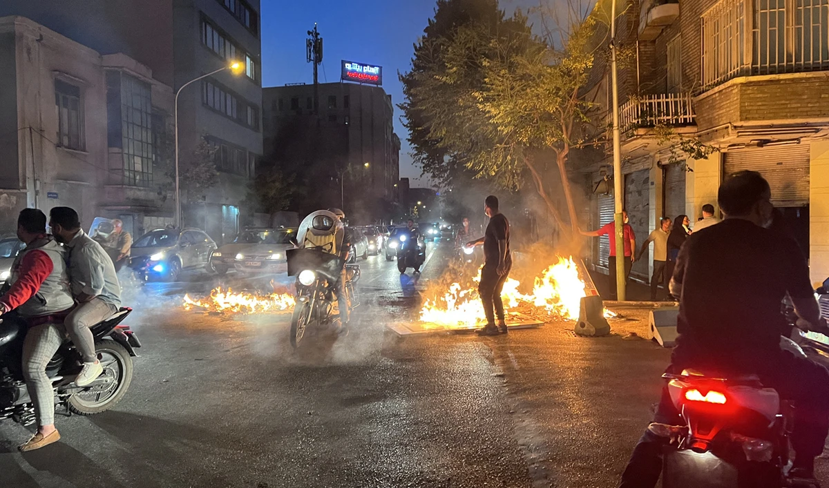 A picture obtained by AFP outside Iran, reportedly shows objects lit on fire in the capital Tehran, on October 8, 2022. (AFP/File)