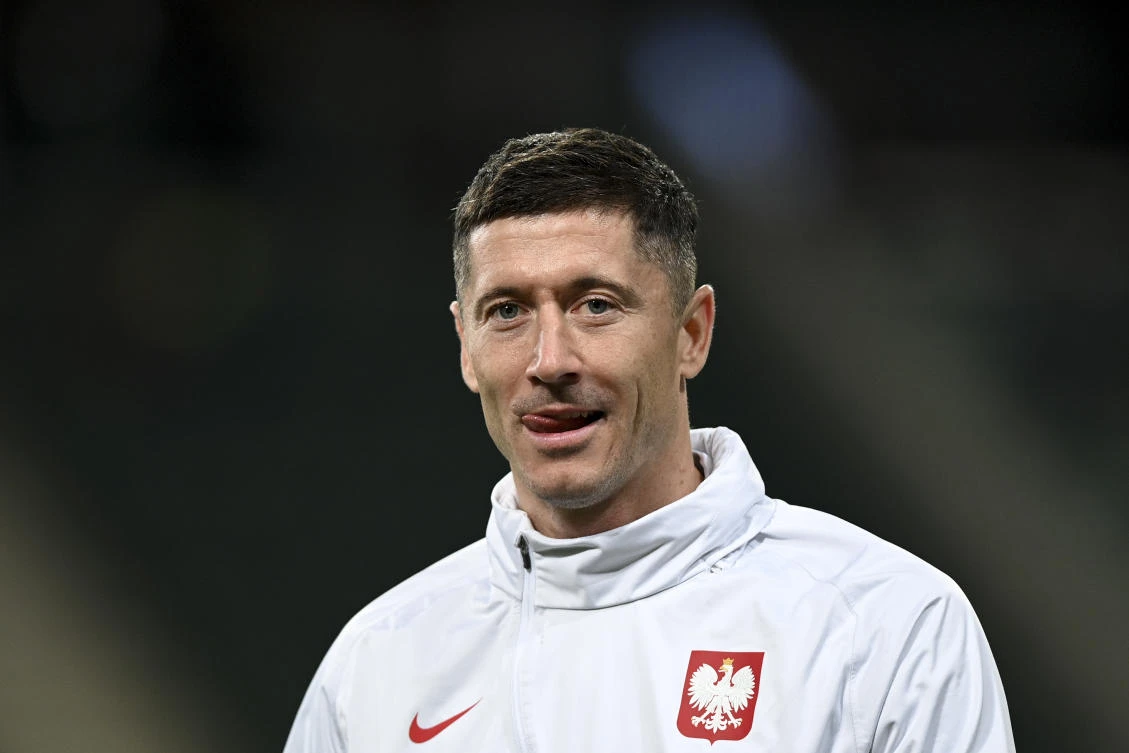 Robert Lewandowski looks on prior to an international friendly match between Poland and Chile at the National Stadium in Warsaw on Wednesday. (AP)
