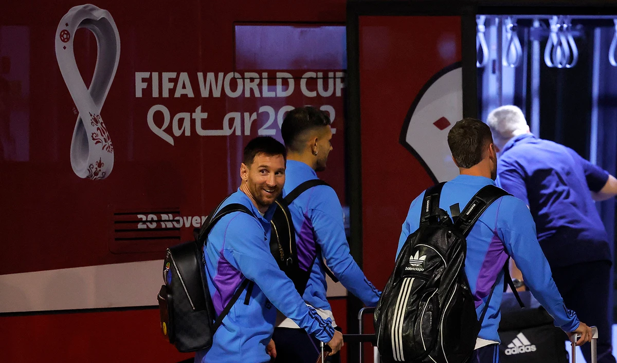 Argentina's forward Lionel Messi and teammates arrive at the Hamad International Airport in Doha on November 17, 2022, ahead of the Qatar 2022 World Cup football tournament. (Photo courtesy: AFP)
