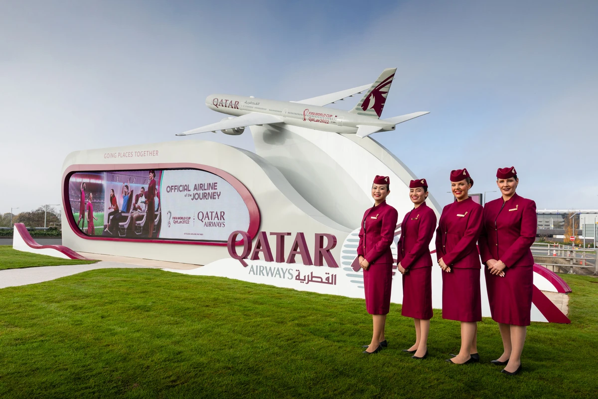 Branding includes a 9-meter model of a Boeing aircraft above a 12-meter LED screen. (Twitter/@QatarAirways)