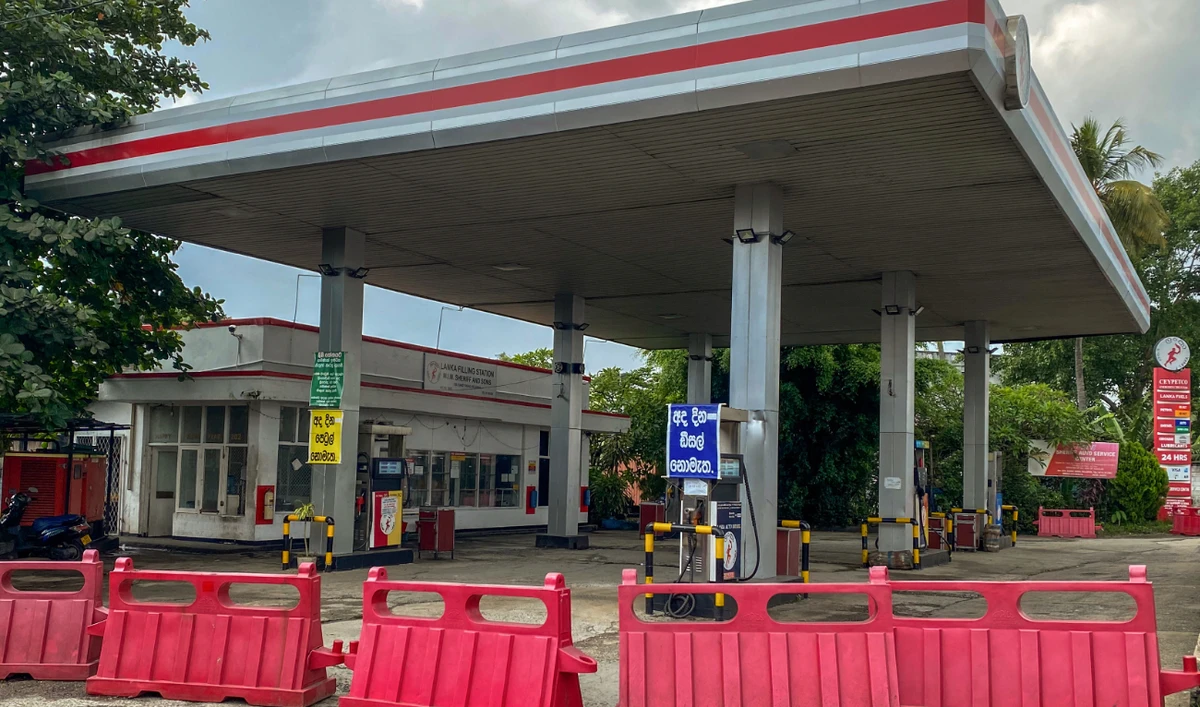 A sign reading 'No Petrol' is placed at a closed Ceylon Petroleum Corporation fuel station in Colombo on November 4, 2022. (AFP/File)