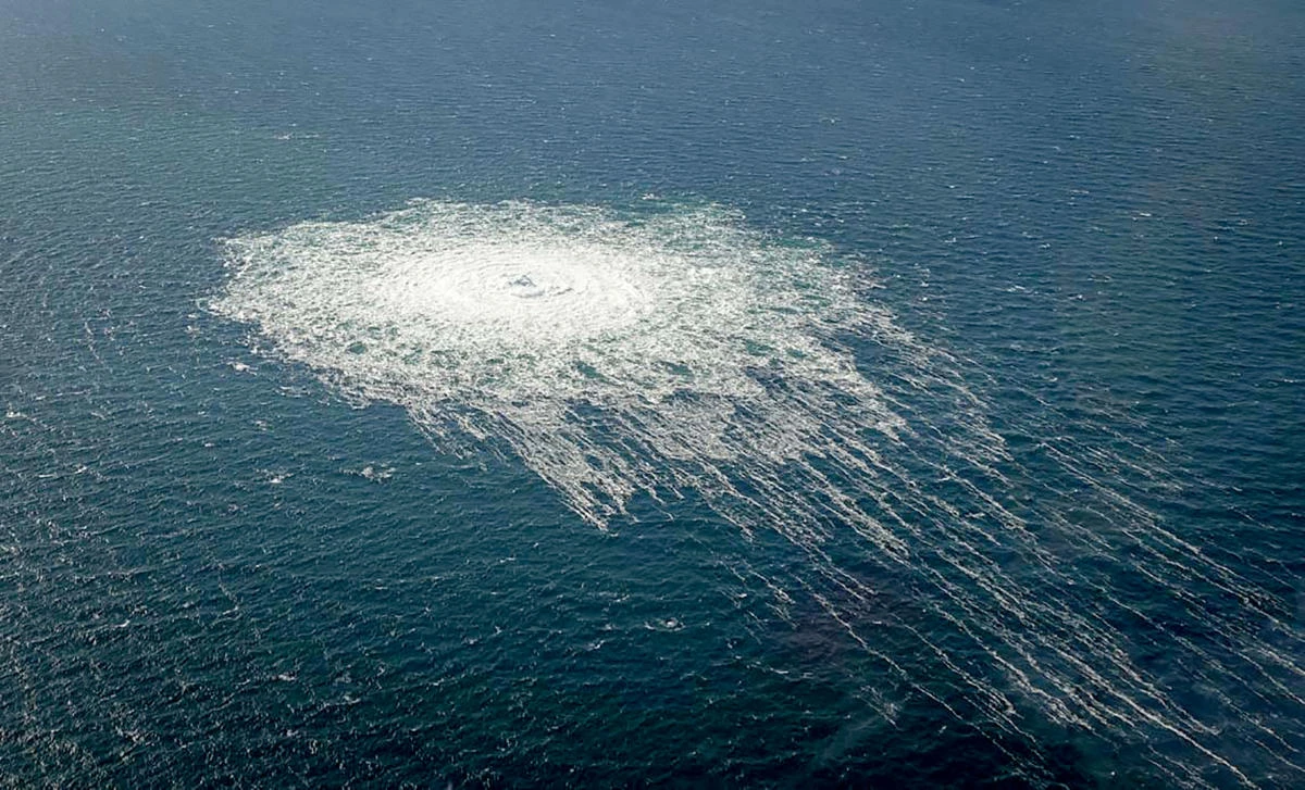 Picture released on September 27 by the Danish Defense Command shows the gas leak at the Nord Stream 2 gas pipeline. (File/AFP)