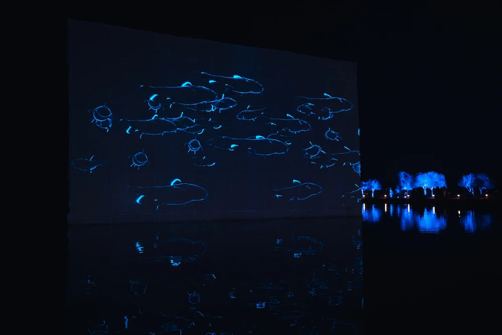 Basmah Felemban’s work takes a closer look at the journey of a species of fish from their own home to the Najd desert. (Abdulrahman Shalhoub)