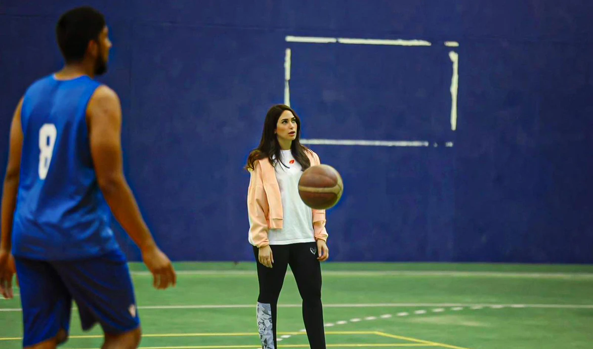 Fatima Reyadh during basketball practice with the senior men's team at Al-Najma Club, Bahrain. (Instagram: Fatima Reyadh)