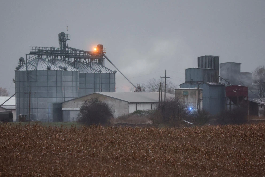 A general view of silos near the site of an explosion in Przewodow, a village in eastern Poland near the border with Ukraine, on Friday. (Reuters)