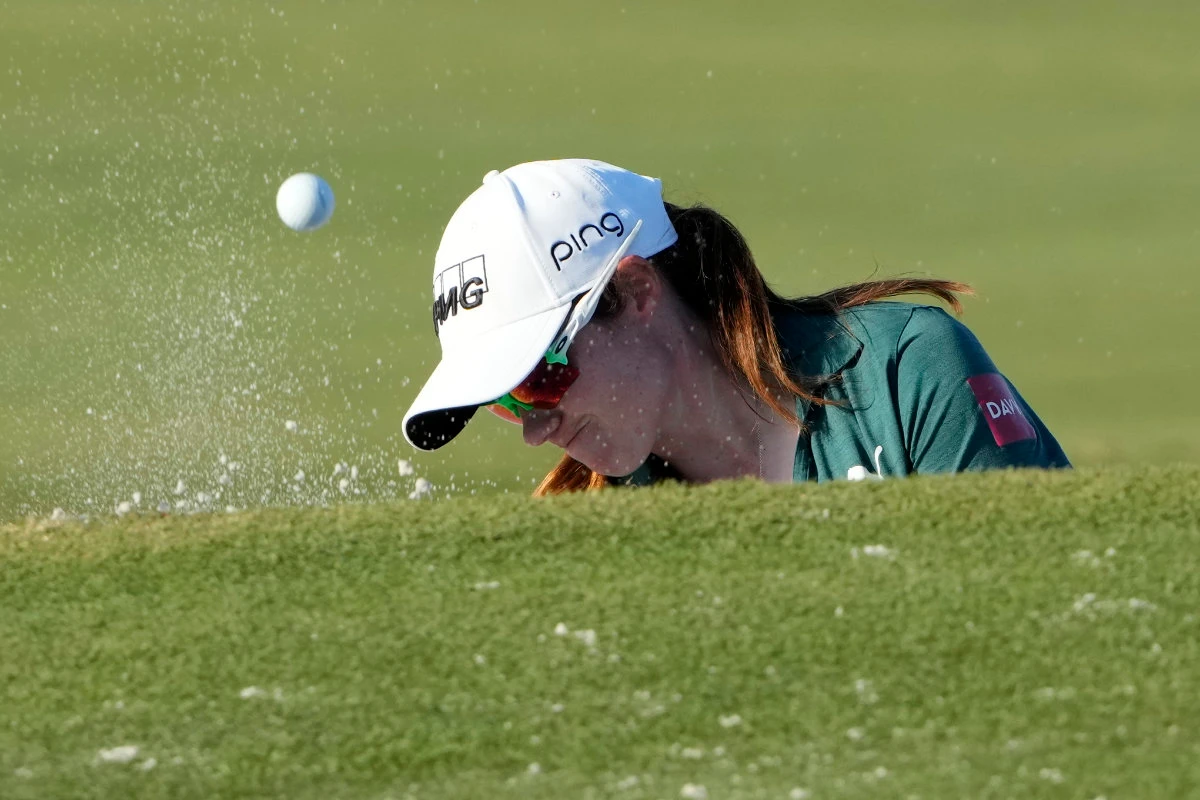 Leona Maguire hits from a bunker onto the 17th green during the LPGA CME Group Tour Championship golf tournament on Nov. 19, 2022, in Naples, Florida. (AP)