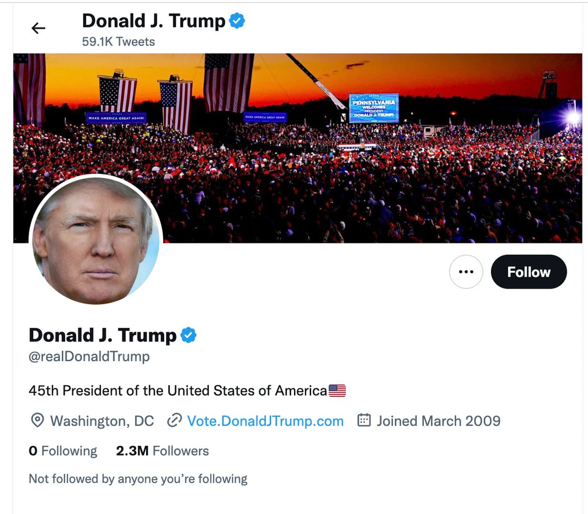 Donald Trump's reinstated Twitter account.