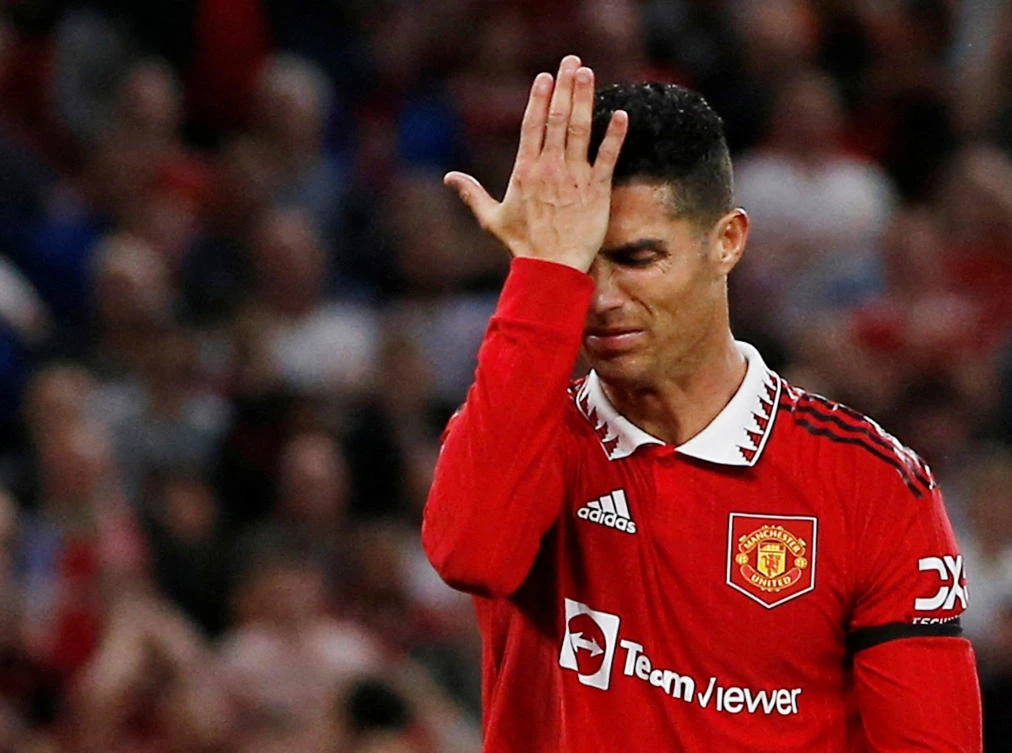 Manchester United’s Cristiano Ronaldo reacts during their Europa League match against Real Sociedad at Old Trafford in September 8, 2022. (Reuters)