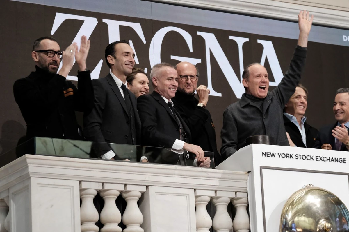 Zegna CEO Gildo Zegna (right) at the New York Stock Exchange in December 2021. (AFP)