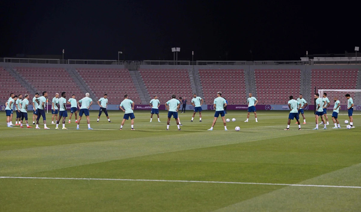 Brazil's players take part in a training session at Al Arabi SC stadium in Doha on Wednesday, on the eve of their World Cup football match against Serbia. (AFP)