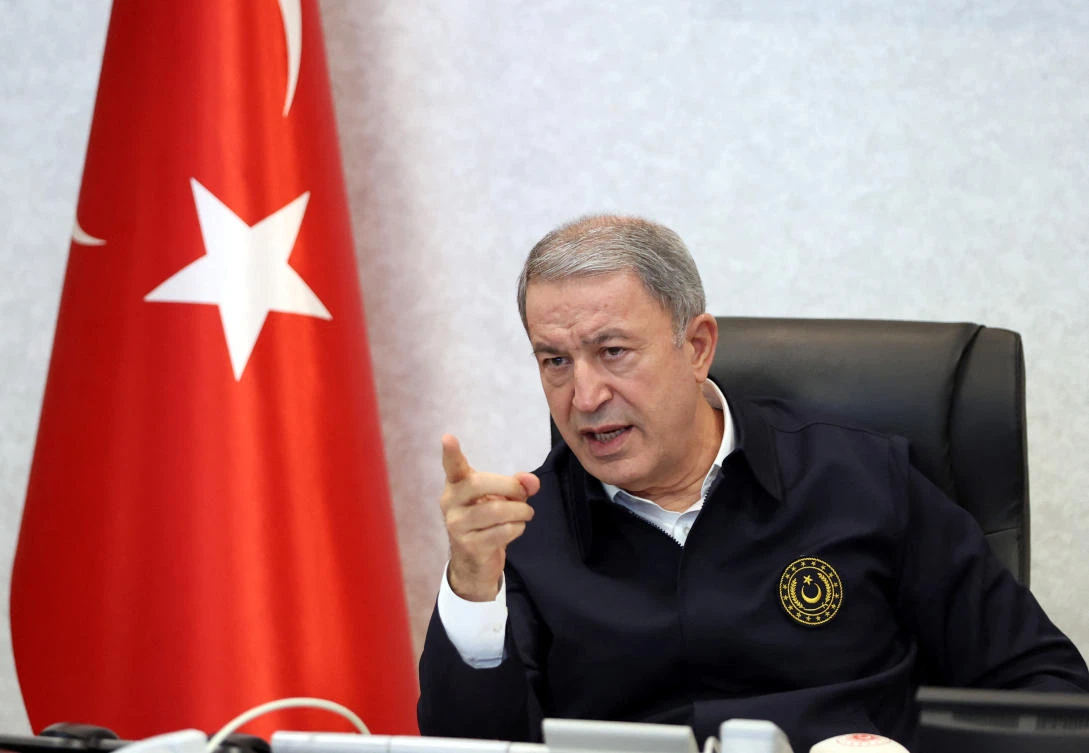 Turkish Defense Minister Hulusi Akar visits Land Forces Operation Center in Ankara on November 21, 2022. (Reuters)