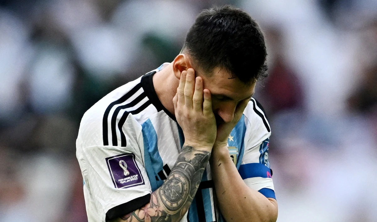 Argentina's Lionel Messi reacts during the Group C World Cup 2022 match against Saudi Arabia at Lusail Stadium in Lusail, Qatar on Tuesday. (Reuters)