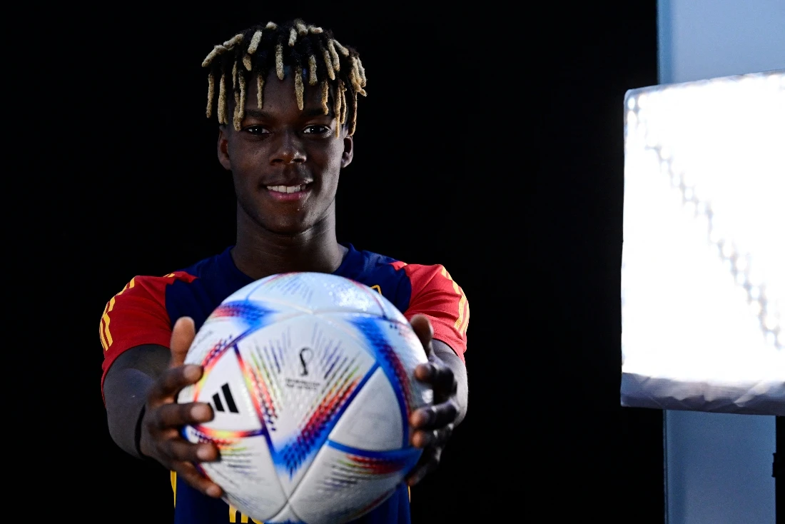Spain's forward Nico Williams during an interview with AFP at Qatar University in Doha on Nov. 21, 2022, ahead of the opening of the World Cup football tournament. (File/AFP)