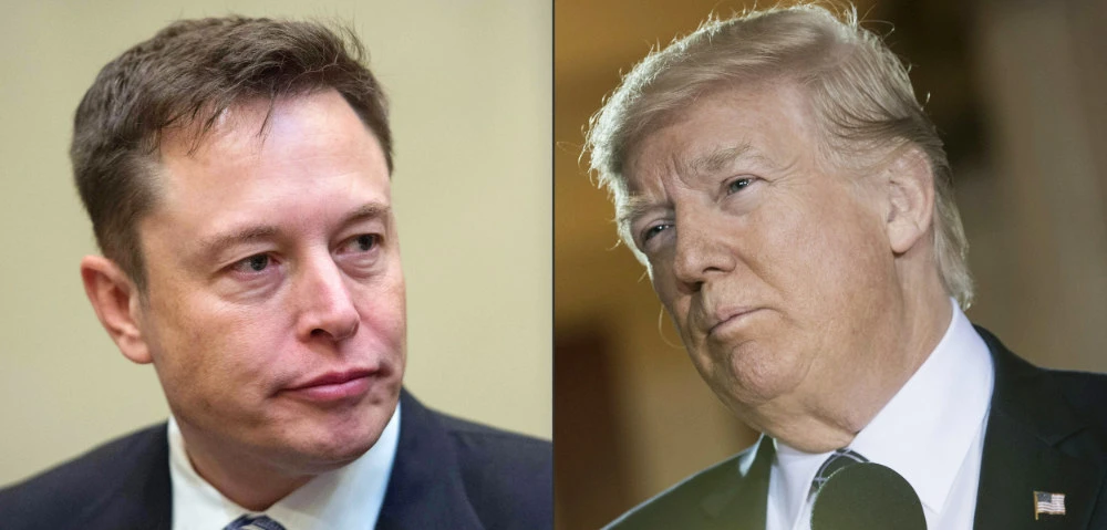 This file combination photo shows Elon Musk (L) listening to US President Donald Trump at the White House in Washington. (AFP file photo)