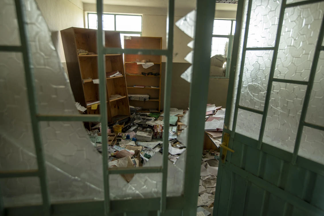 Medical equipment and files lie damaged and looted by Eritrean soldiers at a hospital which they used as a base. (AP)