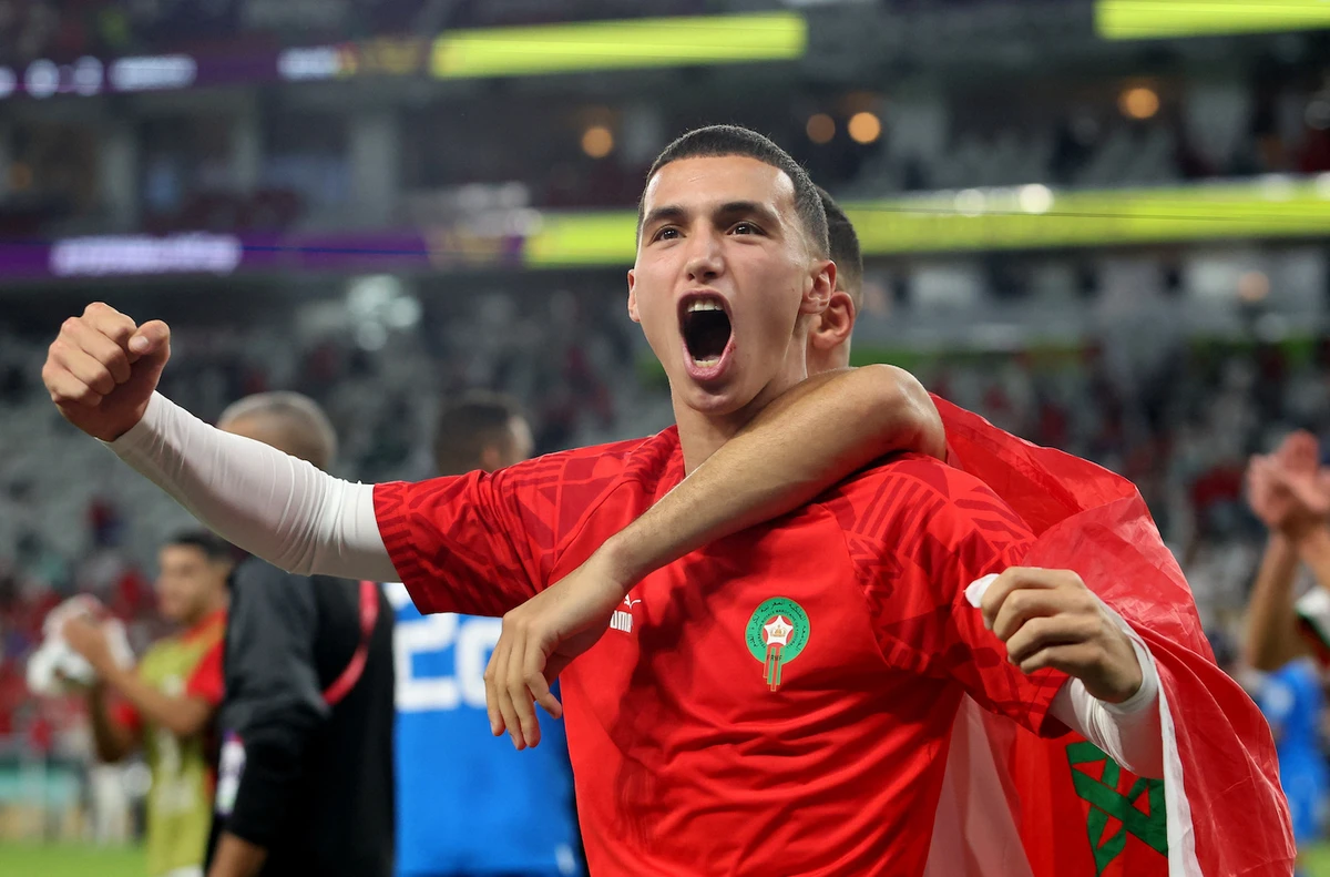 Morocco’s Bilal El Khannouss celebrates after the FIFA World Cup Qatar 2022 Group F Belgium v Morocco match. (Reuters)