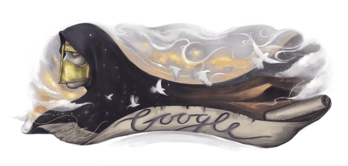 Abu Dhabi-based guest artist Reem Al Mazrouei illustrated the Doodle of Emirati poet Ousha Al Suwaidi. (Google)