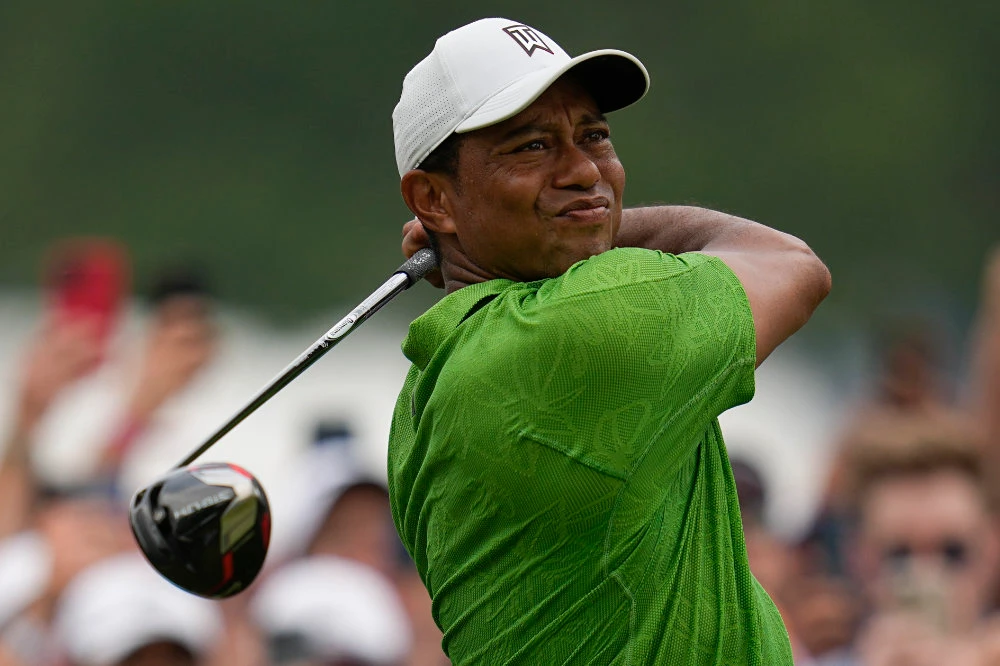 Tiger Woods during the second round of the PGA Championship at Southern Hills Country Club, May 20, 2022, in Tulsa, Okla. Woods withdrew from his Hero World Challenge on Monday because of plantar fasciitis in his right foot. (AP)