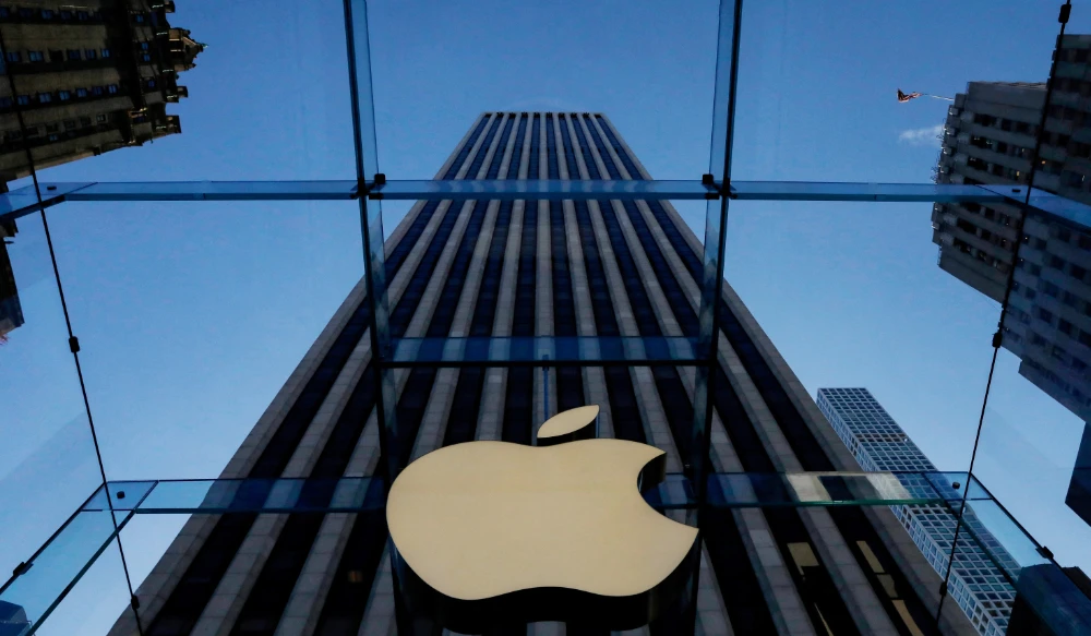 The Apple logo is seen during the preview of the redesigned and reimagined Apple Fifth Avenue store in New York, US, September 19, 2019. (REUTERS)