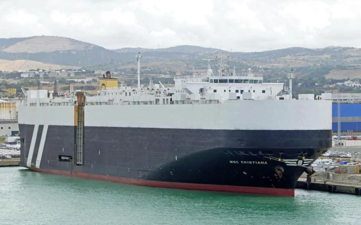 MSC Cristiana is a 4,250-vehicle car carrier owned by automobile shipping giant Grimaldi Group. (Vessel Finder)