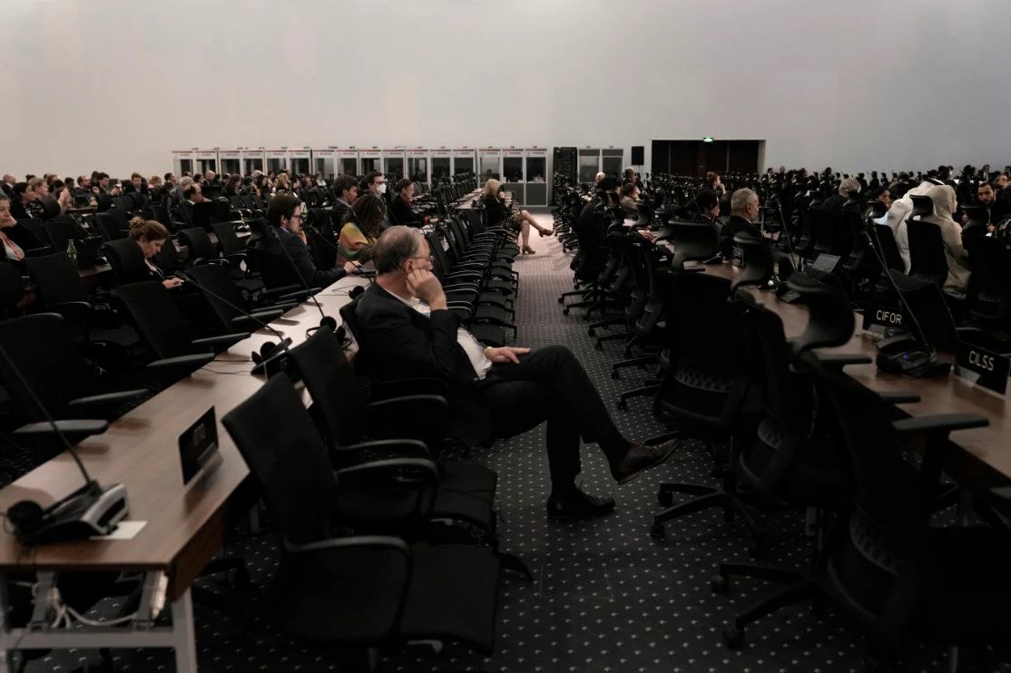 Observers listen to the closing plenary session at the COP27 UN Climate Summit, Nov. 17, 2022, in Egypt. (AP)