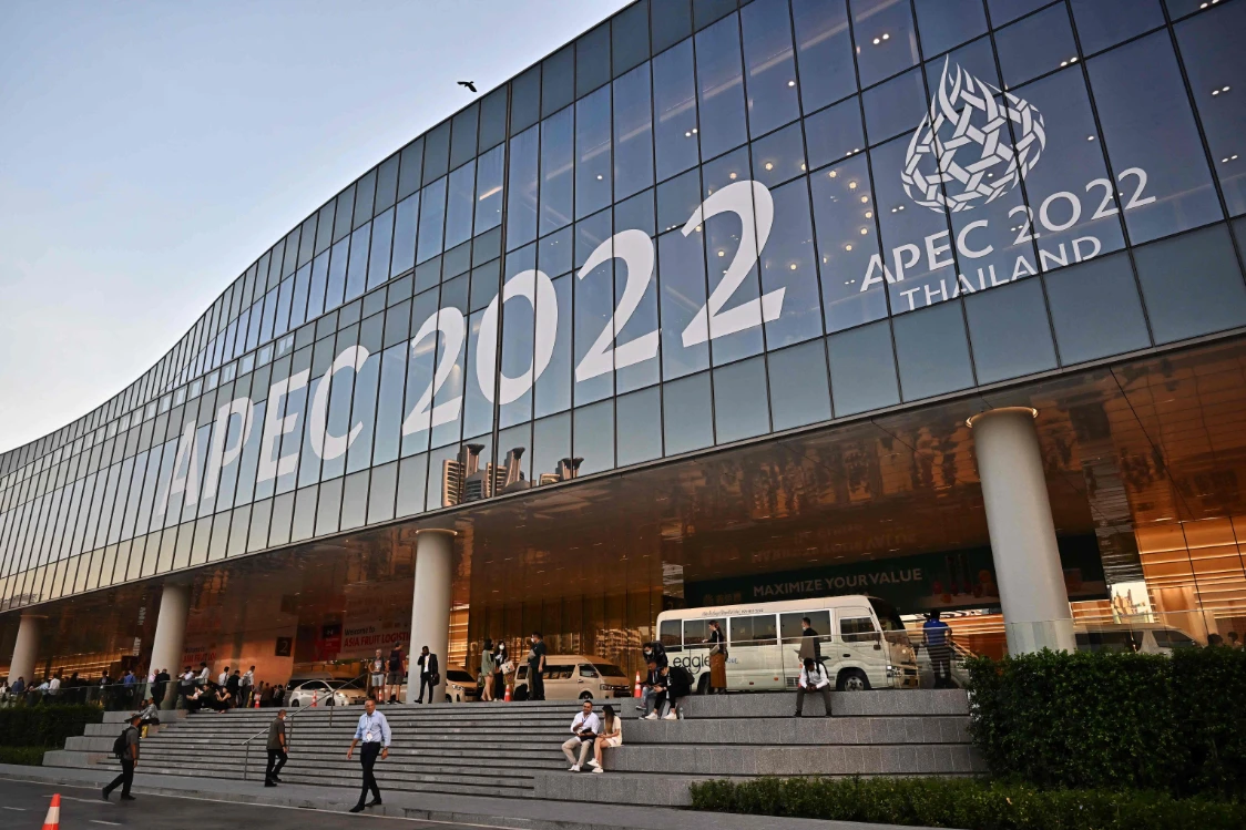 This picture shows the signage for the upcoming Asia-Pacific Economic Cooperation (APEC) Summit in Bangkok. (AFP)