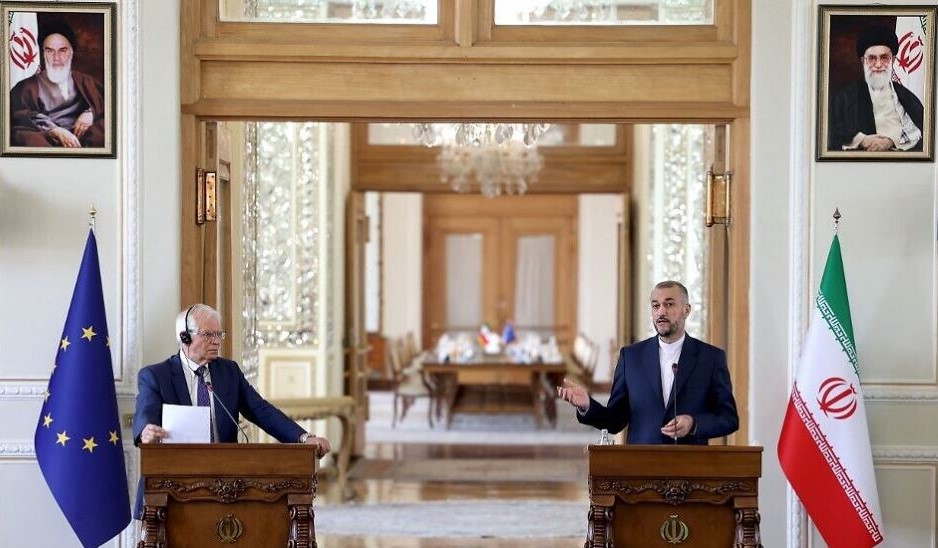 EU FM Josep Borrell and his Iranian counterpart Hossein Amir-Abdollahian, Tehran, Iran, June 25, 2022. (AFP)
