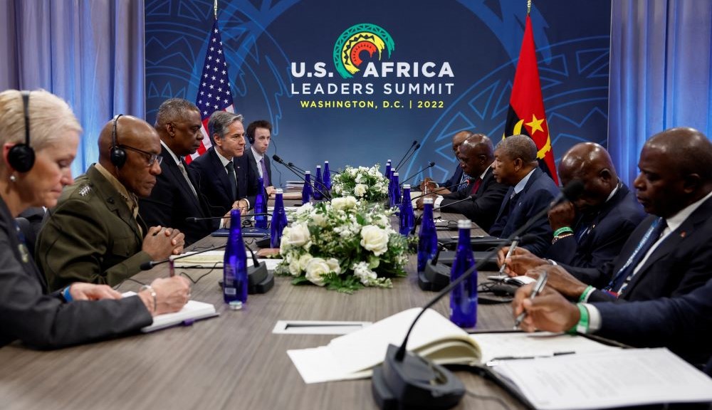 Antony Blinken and Lloyd Austin meet with Angolan President Joao Lourenco, US-Africa Leaders Summit, Dec. 13, 2022. (Reuters)