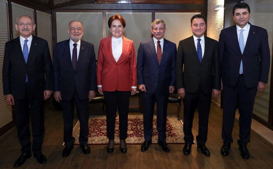 Kemal Kilicdaroglu, Temel Karamollaoglu, Meral Aksener, Ahmet Davutoglu, Ali Babacan and Gultekin Uysal, Feb. 2022. (Reuters)
