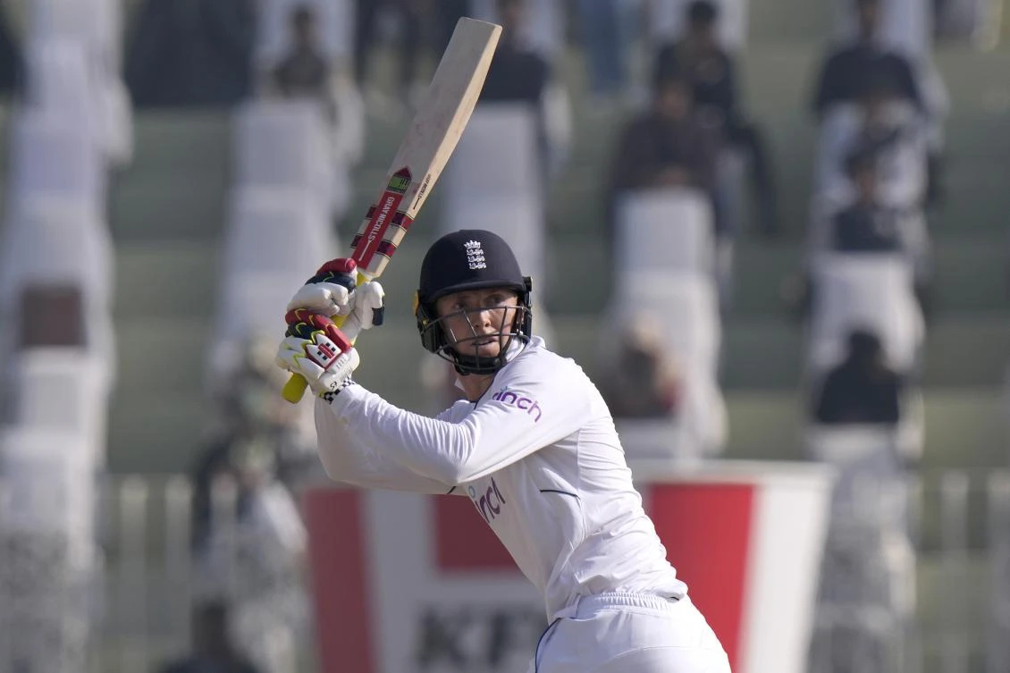 England’s Zak Crawley bats during the first day of the first cricket test match between Pakistan and England, in Rawalpindi on Thursday. (AP)