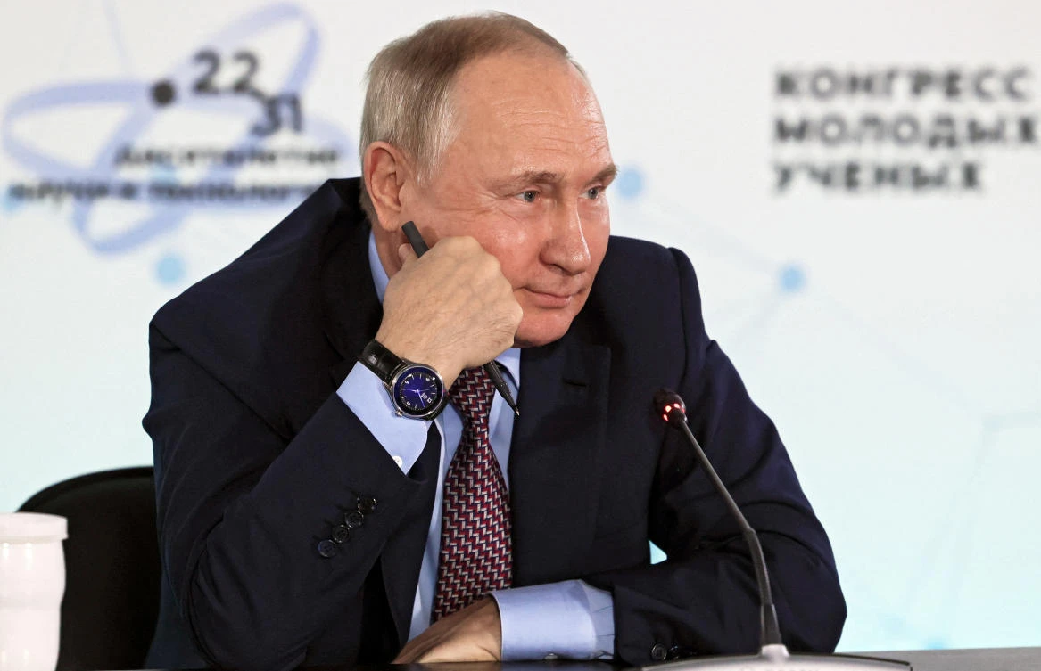 President Vladimir Putin remains open to negotiations but says that Russia would not pull out of Ukraine. (Sputnik via Reuters)