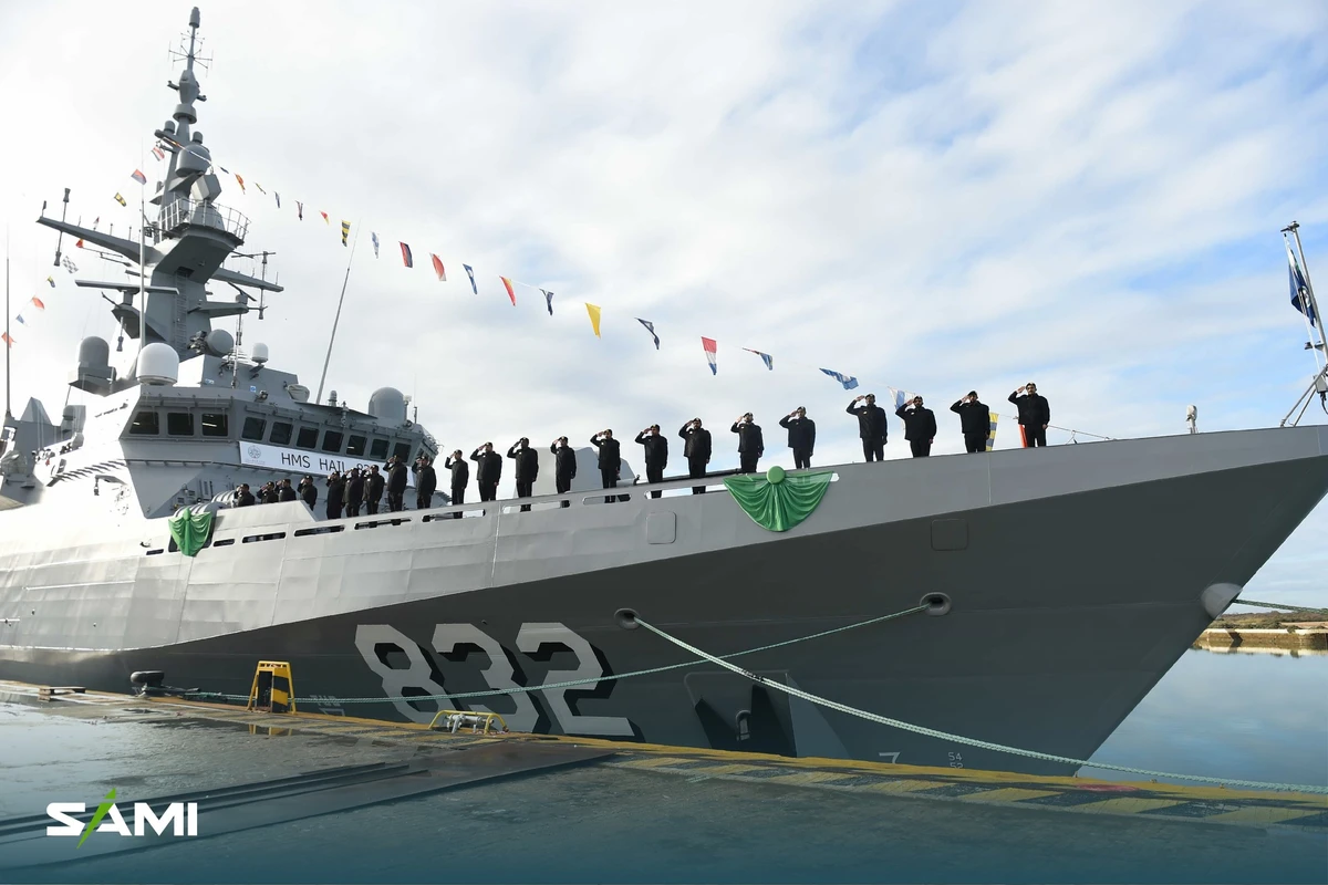 HMS Hail is the third ship to be launched, following Al-Jubail and Al-Diriya, as part of the Sarawat project. (SAMI)