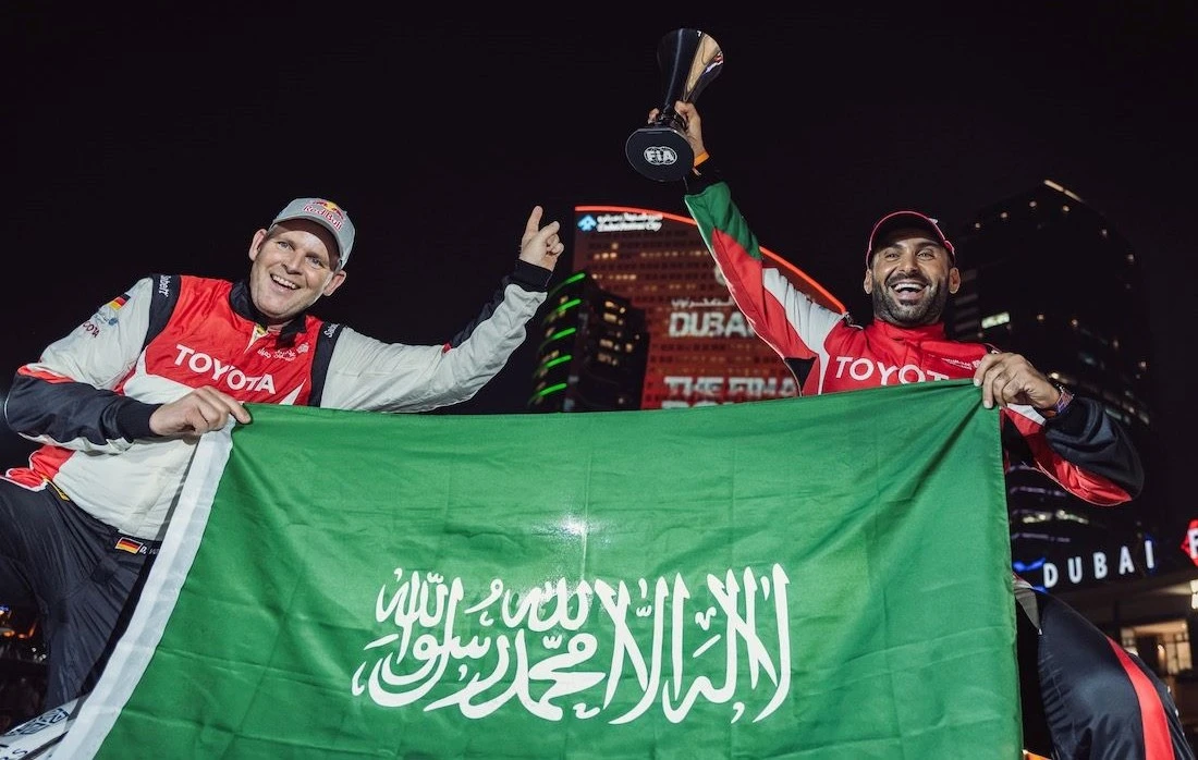 Yazeed Al-Rajhi and co-driver Dirk von Zitziwitz celebrate winning the FIA World Cup for Cross-Country Bajas Drivers’ Championship. (Photo/Yazeed Racing)