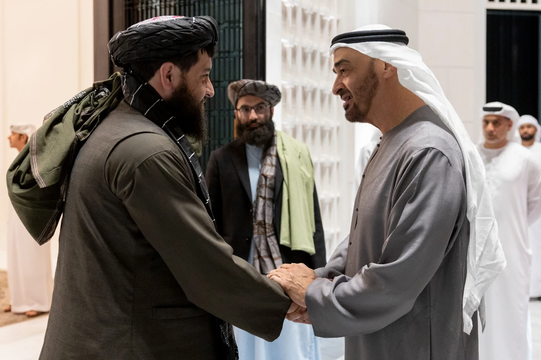 UAE President Sheikh Mohamed bin Zayed Al-Nahyan held talks with Afghanistan’s acting minister of defense Mullah Mohammad Yaqoob in Abu Dhabi. (WAM)