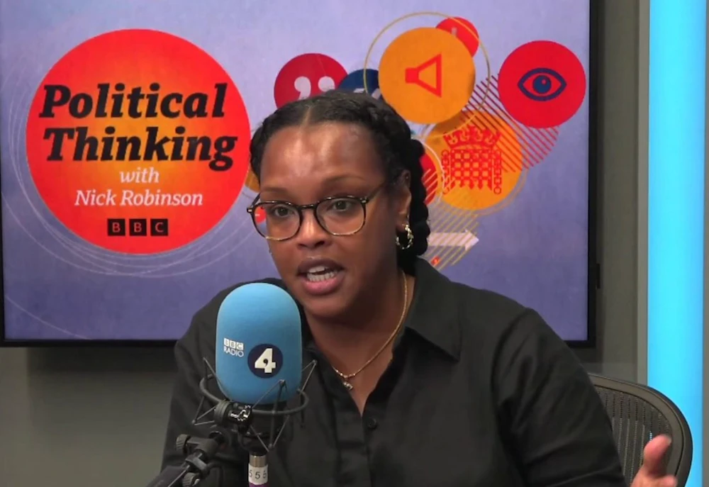 Nimco Ali OBE, a close friend of Carrie Johnson, wife of former Prime Minister Boris Johnson, quit on air during a conversation on Times Radio. (Screenshot/BBC)
