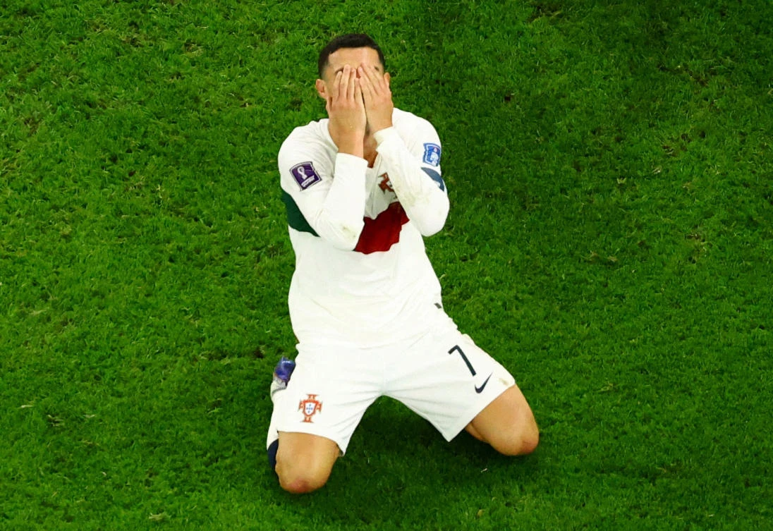Portugal’s Cristiano Ronaldo looks dejected after the match as they are eliminated from the World Cup against Morocco at Al Thumama Stadium on Saturday. (Reuters)
