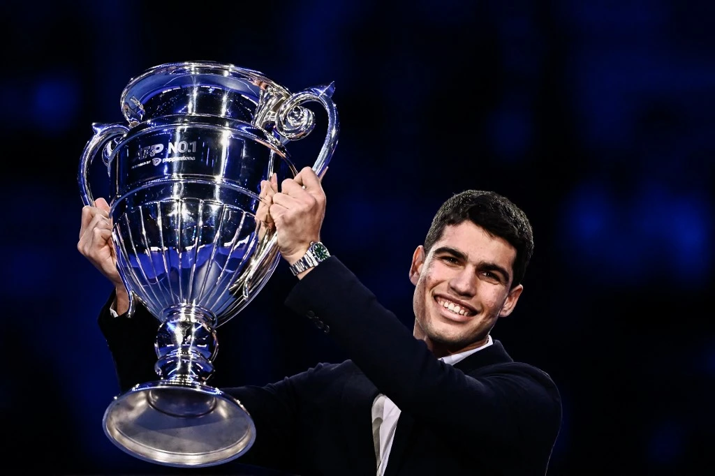 Nineteen-year-old Carlos Alcaraz becomes the youngest ATP player ever to end the year ranked number one. (AFP)