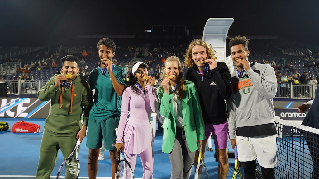 The Al-Hogbani siblings — Yara, Ammar and Saud — took part in exhibition matches alongside fellow Saudi Lara Bokhari at the second edition of the tournemnt, which was won by the American Taylor Fritz on Saturday night. (Supplied)