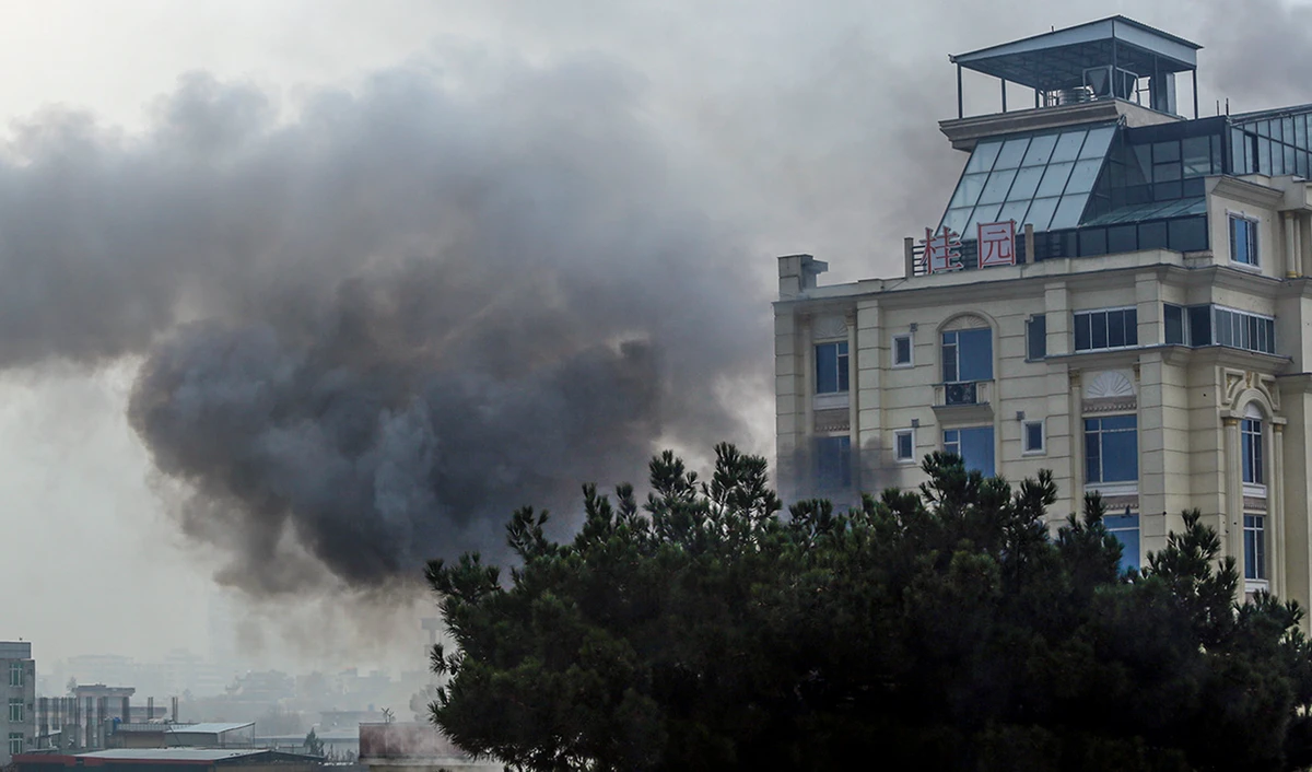 Smoke rises from a hotel building after an explosions and gunfire in the city of Kabul, Afghanistan, Monday, Dec. 12, 2022. A Taliban official says that a hotel building has come under a complex attack in the Afghan capital Kabul. (AP)