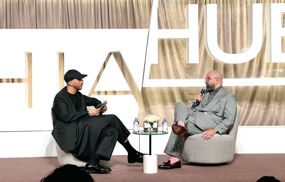 Charaf Tajer in conversation with Osama Chabbi at the annual Hia Hub conference in Diriyah’s Jax district, in Riyadh. (Supplied)