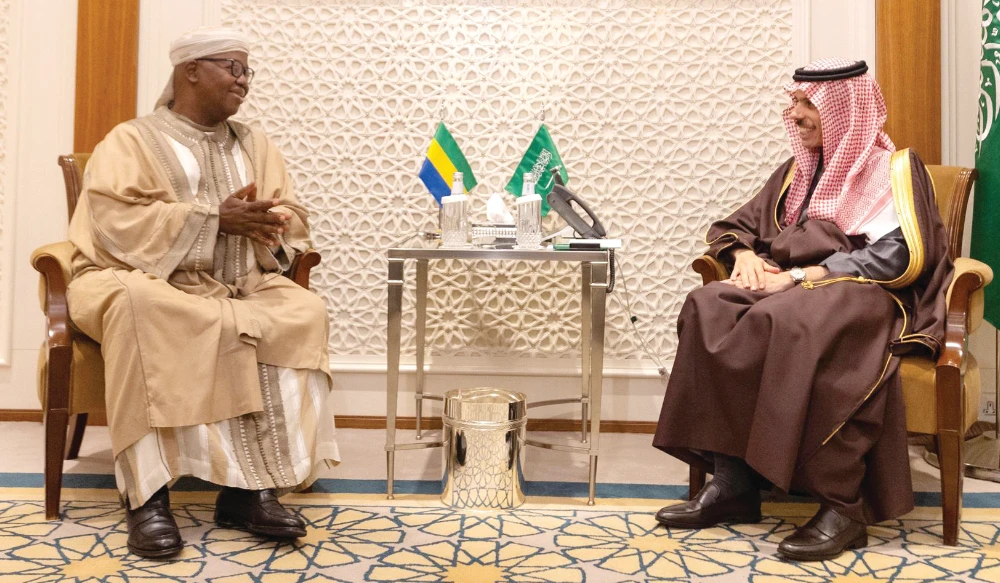 Prince Faisal bin Farhan hold talks with Michael Moussa-Adamo in Riyadh. (Supplied)